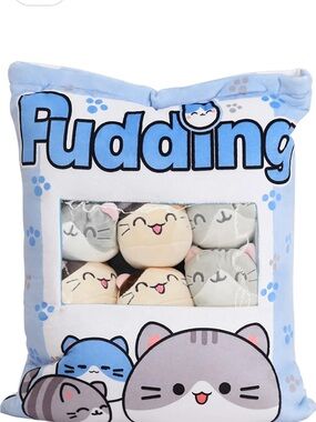 Pudding Plush Pillow with seven plush toys